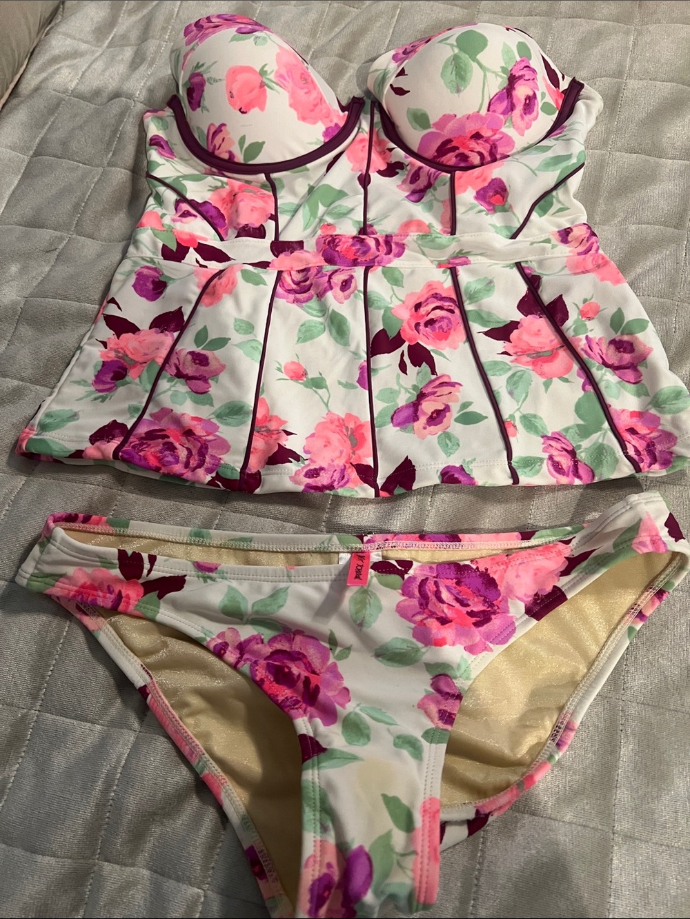 Betsey Johnson Pink & Purple Floral Swim Top
